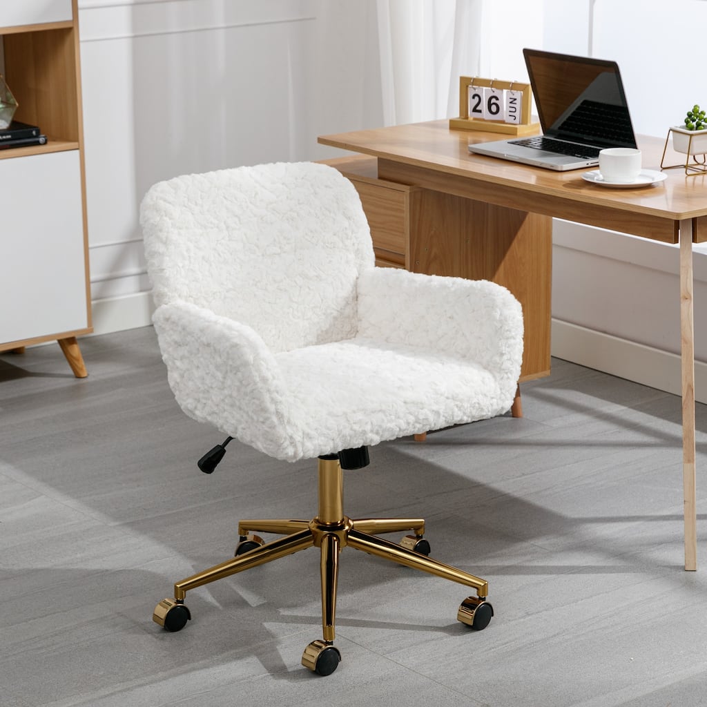 GDF Studio - Modern Upholstered Swivel Home Office Chair with Golden Metal Base and Artificial Rabbit Hair Comfort