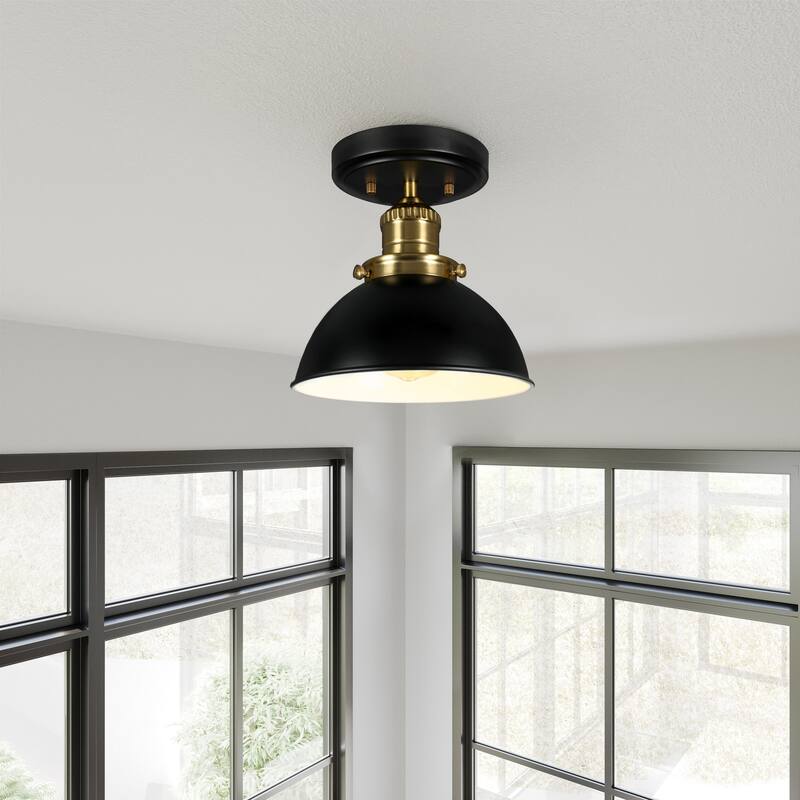 Design House Savannah Farmhouse 1-Light Indoor Semi-Flush Mount Ceiling Light Dimmable - Matte Black/Gold - Matte Black/Gold