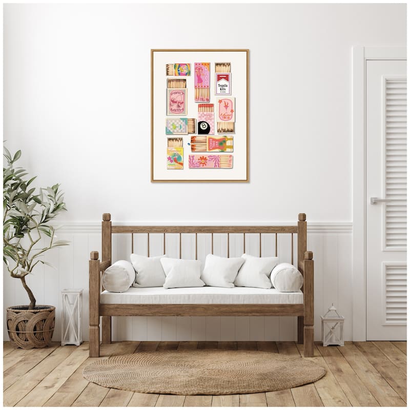 Kate and Laurel Vintage Pink Matchboxes by Honey Island Studio Framed Canvas Wall Art Print