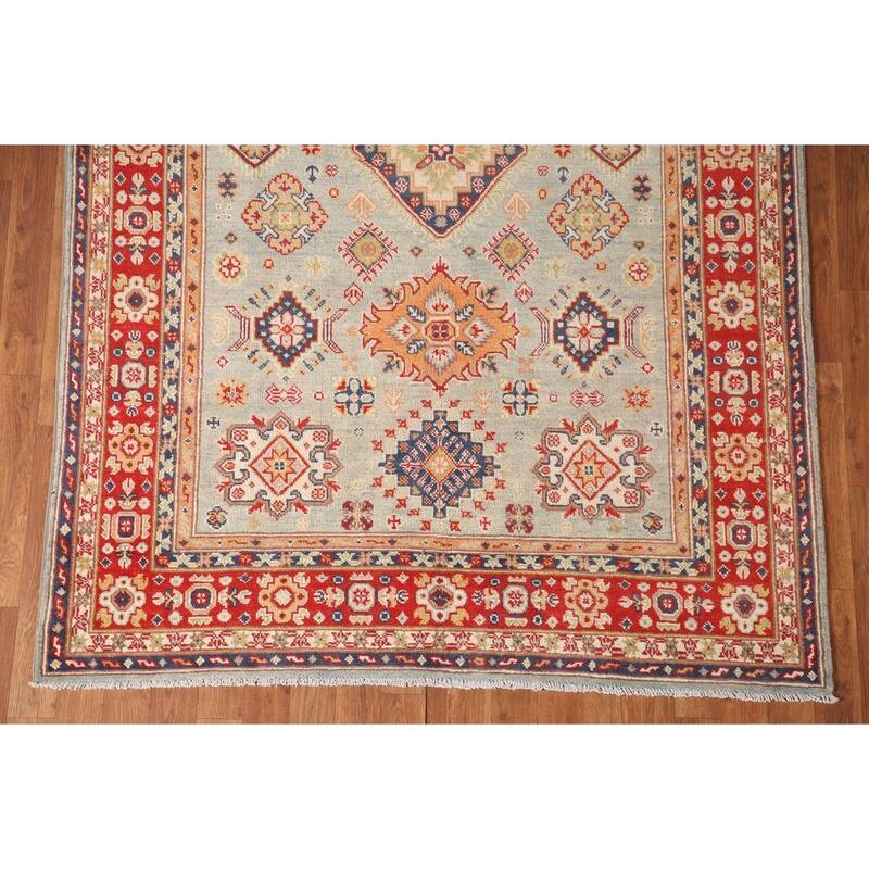 Geometric Kazak Area Rug Handmade Wool Carpet - 4'10" x 6'11"