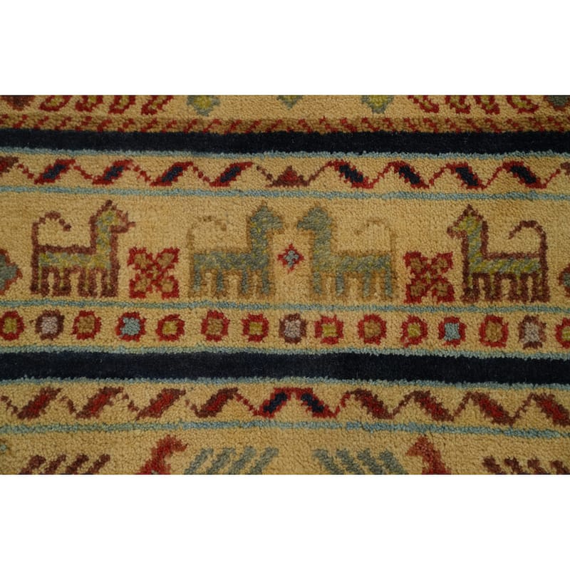 Hand-knotted Traditional Wool Yellow Geometric Oriental Area Rug - 10' 0'' X 7' 11''