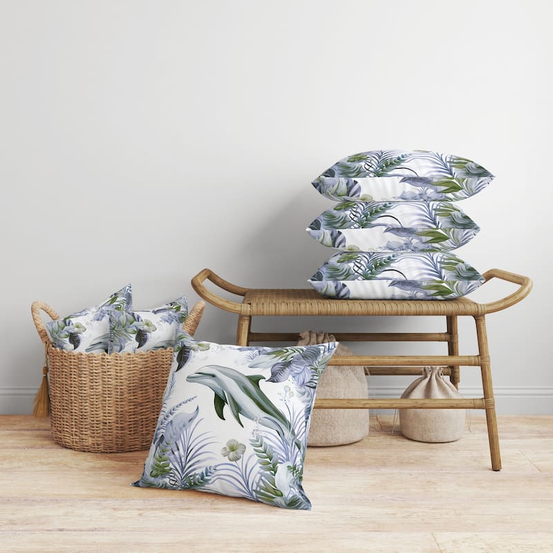 Green And Blue Dolphin Haven Faux Suede Throw Pillow Zipper