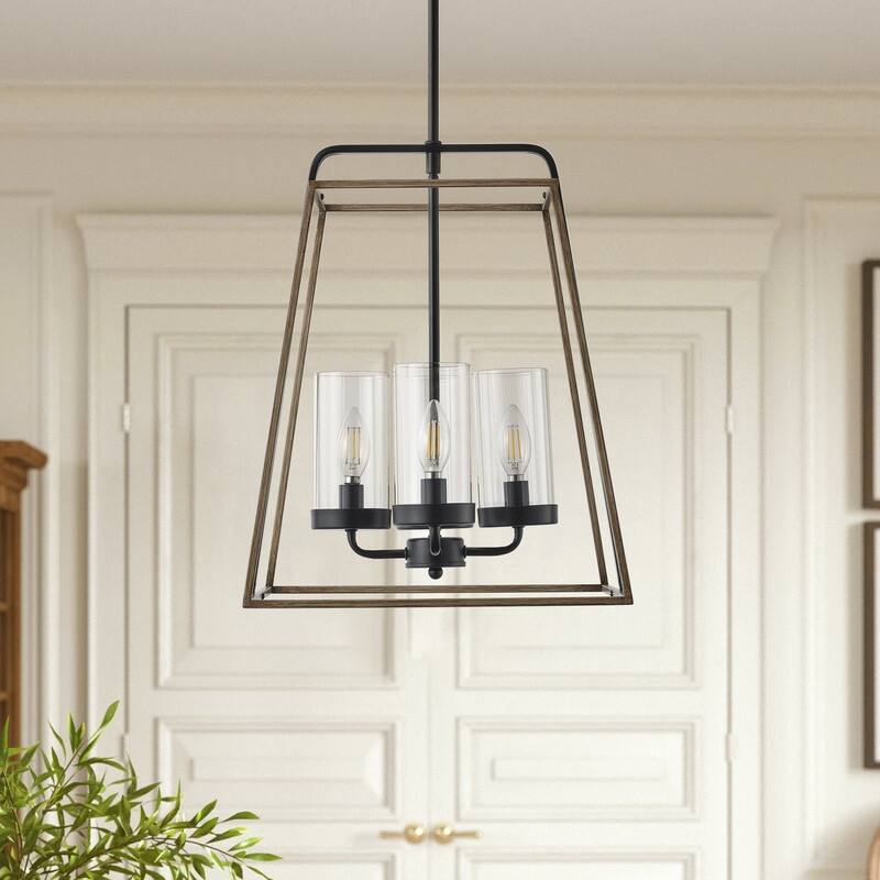 Farmhouse Black Metal Cage 4 Light Pendant Ceiling Light for Entryway and Foyer