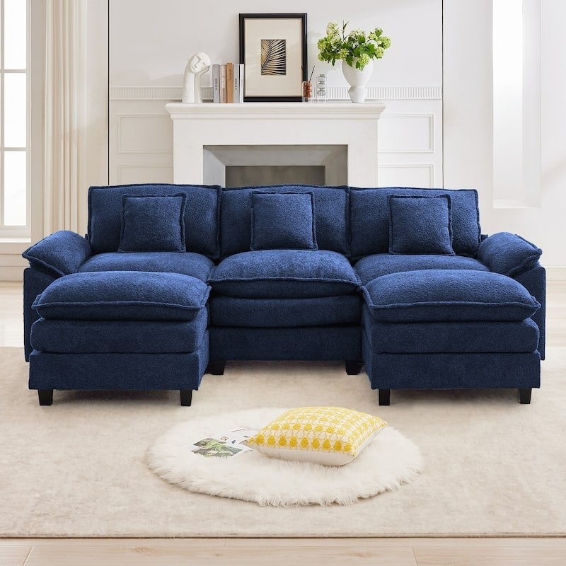 Modular Chenille Sectional Sofa with Ottomans, Deep Seat, Wide Padded Armrests, 2-Seat / 3-Seat / 4-Seat Options