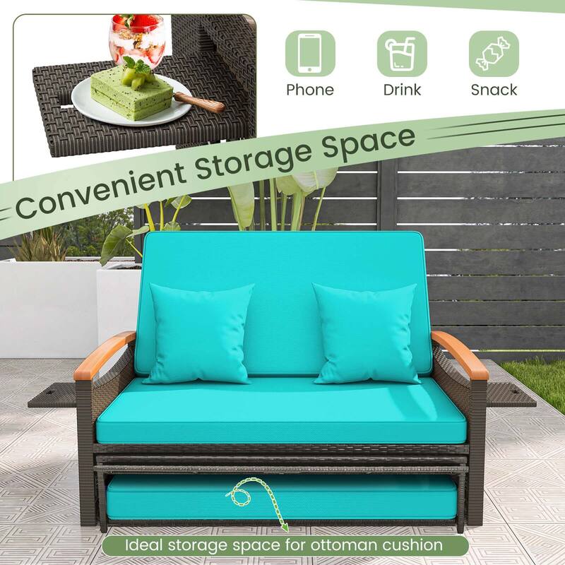 Costway Patio Rattan Daybed Set with Cushioned Loveseat & Storage - See Details