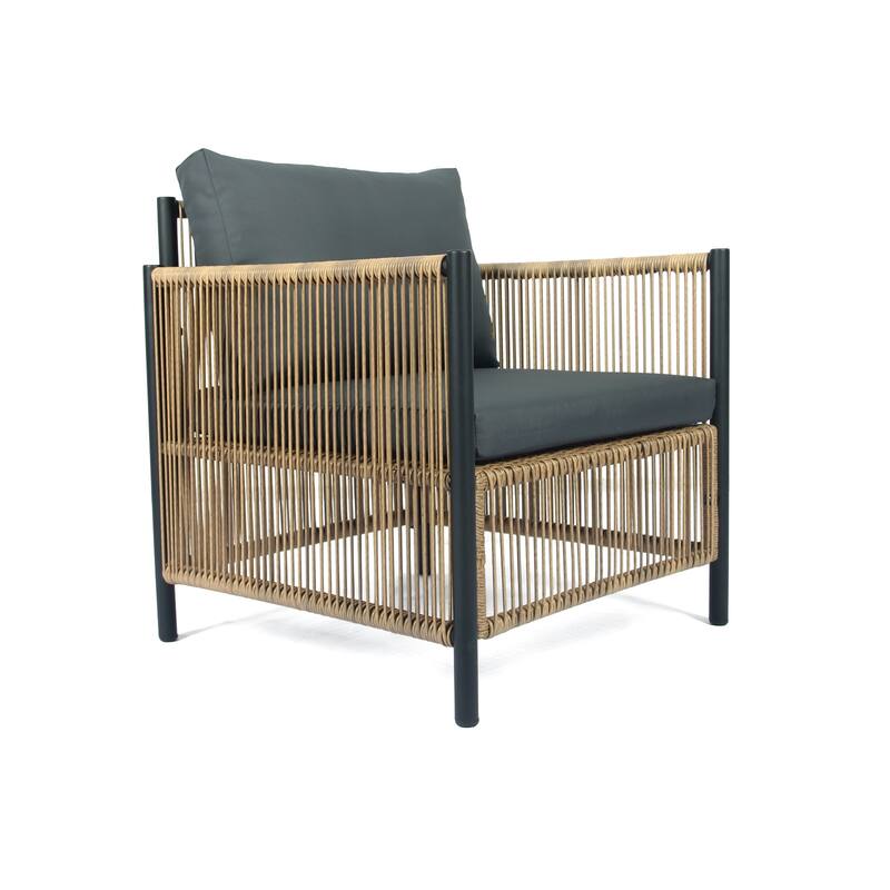 4-Piece Outdoor PE Wicker Sofa Set, All Weather Patio Conversation Furniture Set with Removable Cushions and Coffee Table
