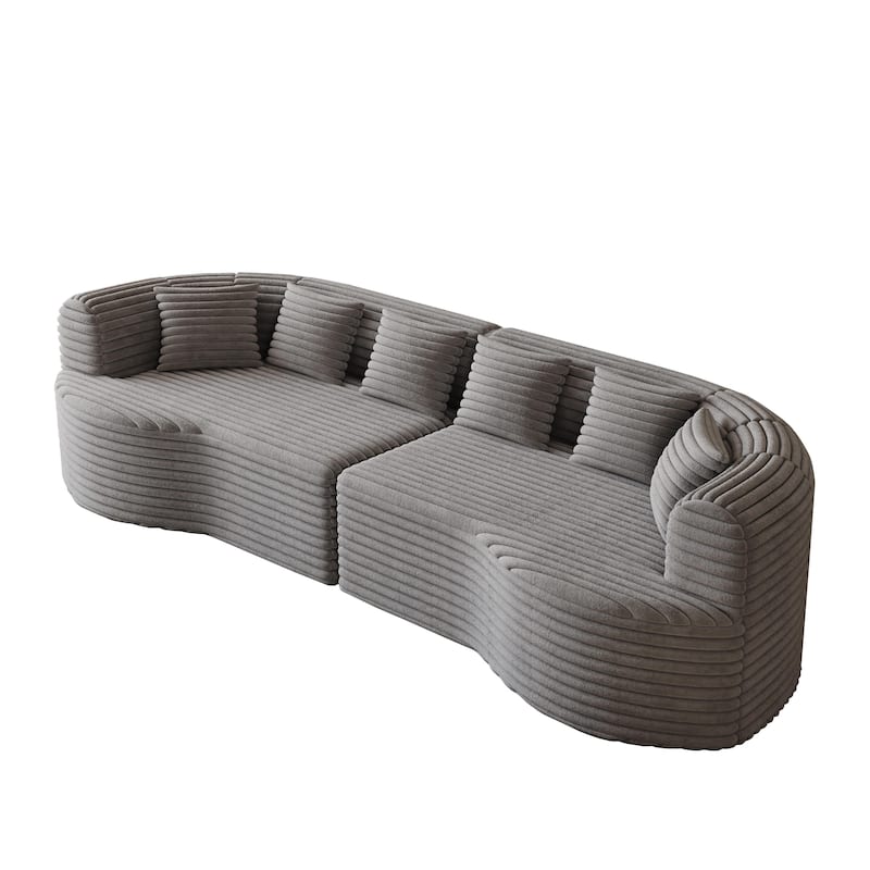Corduroy Curved Chaise Sectional Sofa with Deep Seating and 6 Pillows