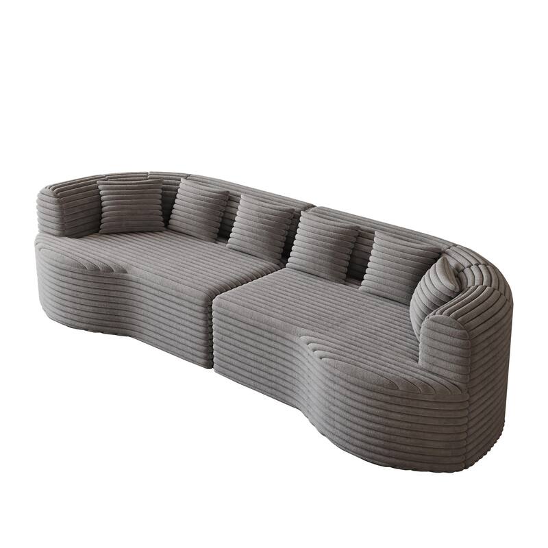 Oversized Modular Curved Sectional Sofa, Comfy Corduroy Upholstered Boneless Cloud Sofa, Memory Foam Floor Sofa with 6 Pillows