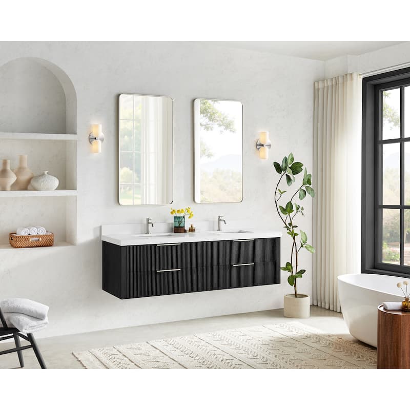 Barcelona Floating Bath Vanity with Quartz Stone Top without Mirror