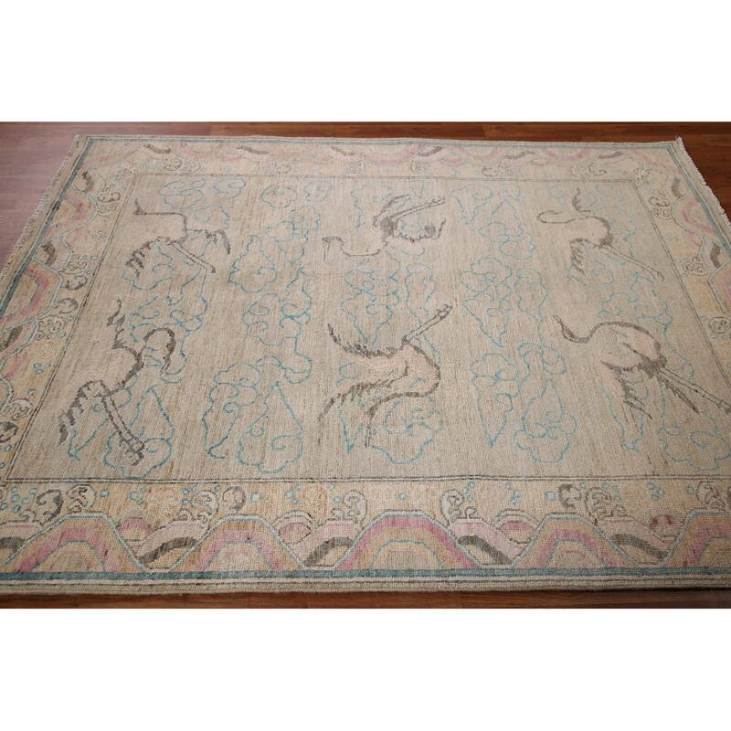 Handmade Vegetable Dye Oushak Turkish Area Rug Oriental Wool Carpet - 5'4"x 7'1"