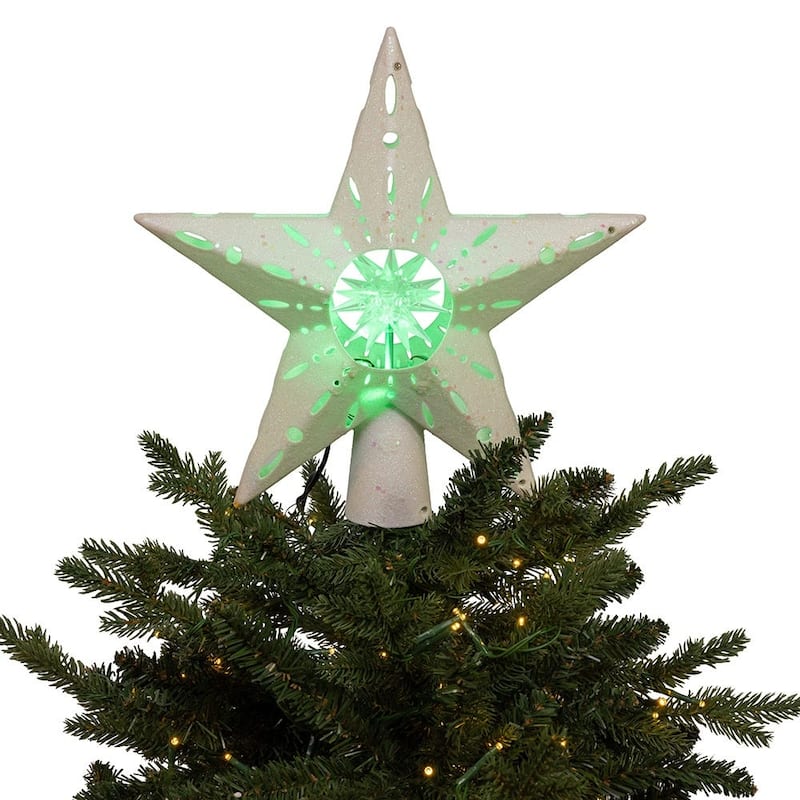 Kurt Adler 12.2-Inch Pre-lit White Glitter Iridescent Star Tree Topper