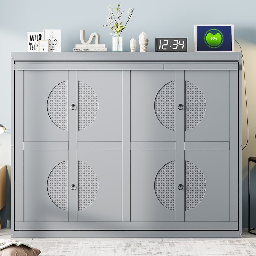 Foldable Murphy Bed Wall Bed Cabinet with USB Ports and Outlets