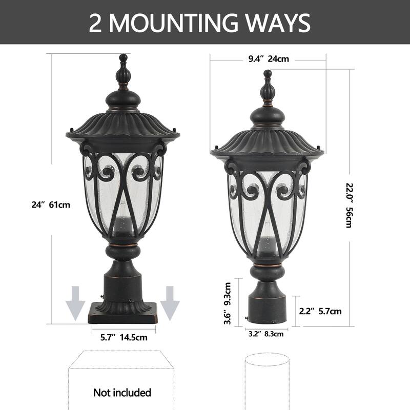 Outdoor Waterproof Aluminum Post Lantern with Bubble Glass (No Bulb)