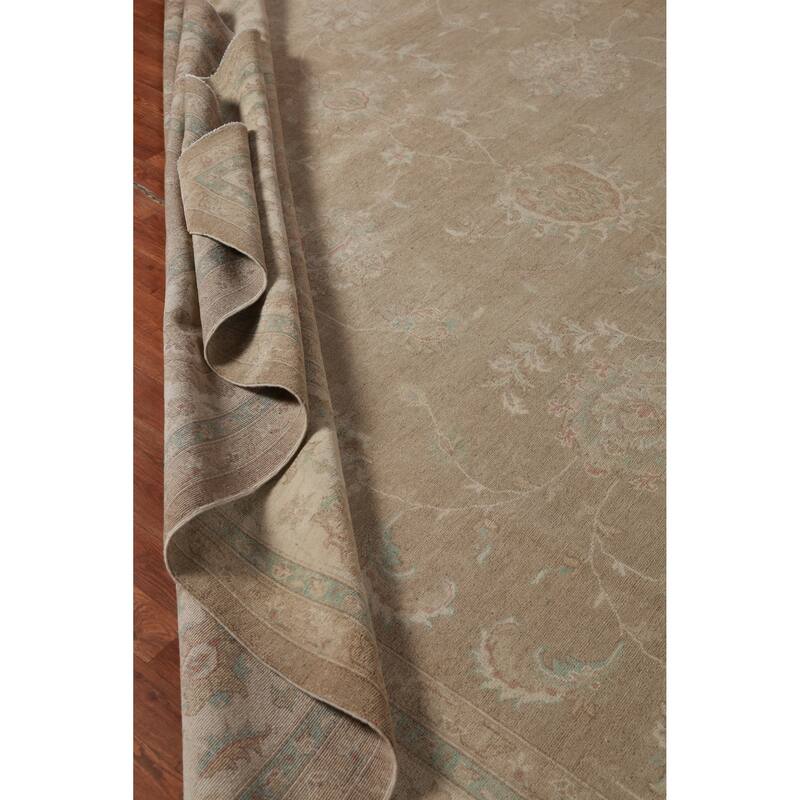 Hand Knotted Oriental 100% Wool Carpet Transitional All-Over Brown Oushak Area Rug - 14' 2'' X 11' 7''