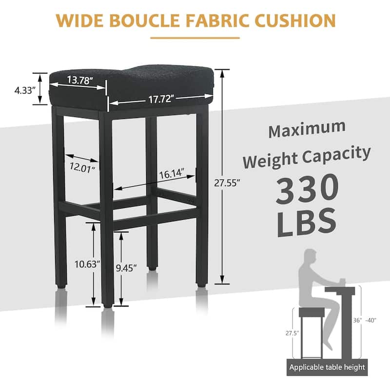 XINMICS Bar Stools, 27 Inches Modern Counter Height Bar Stools, Metal Legs Backless Upholstered Saddle Stool Chair