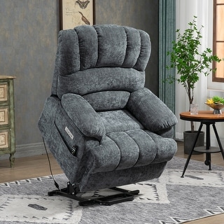 Blue Gray Oversized Power Lift Recliner Chair with Vibration