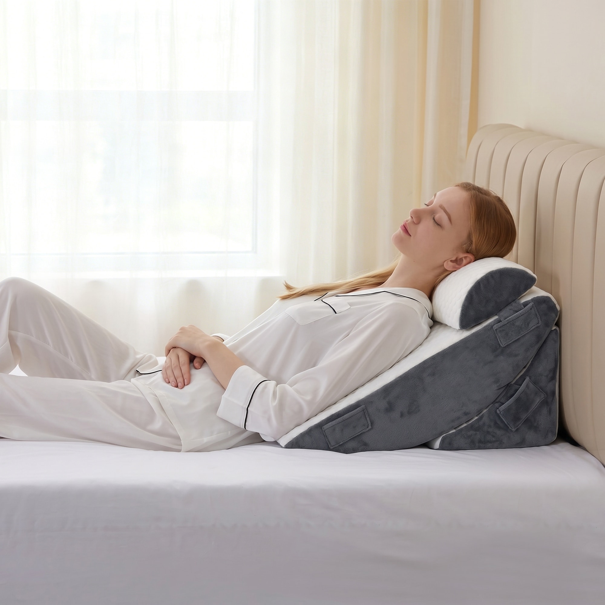 3-Piece Adjustable Bed Wedge Pillow Set with Removable Washable Cover