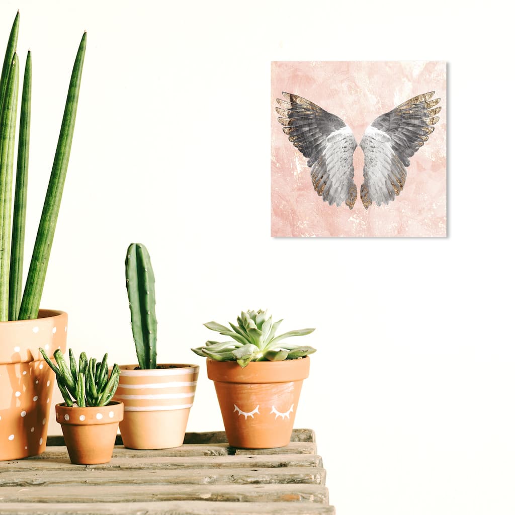 Wynwood Studio Canvas Fashion and Glam Golden Feather Down Pink and Light Pink Glam Wall Art Canvas Print