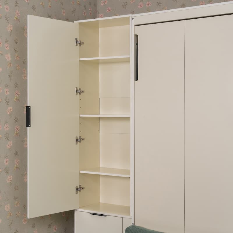 Queen Wall Murphy Bed with Hydraulic Lift Storage, Sofa, Shelves, Drawers, LED & USB Lighting for Small Spaces