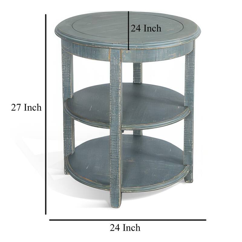 24 in. Seagrass Green Round Wood End Table, Sturdy Build End Side Table for Living Rooms