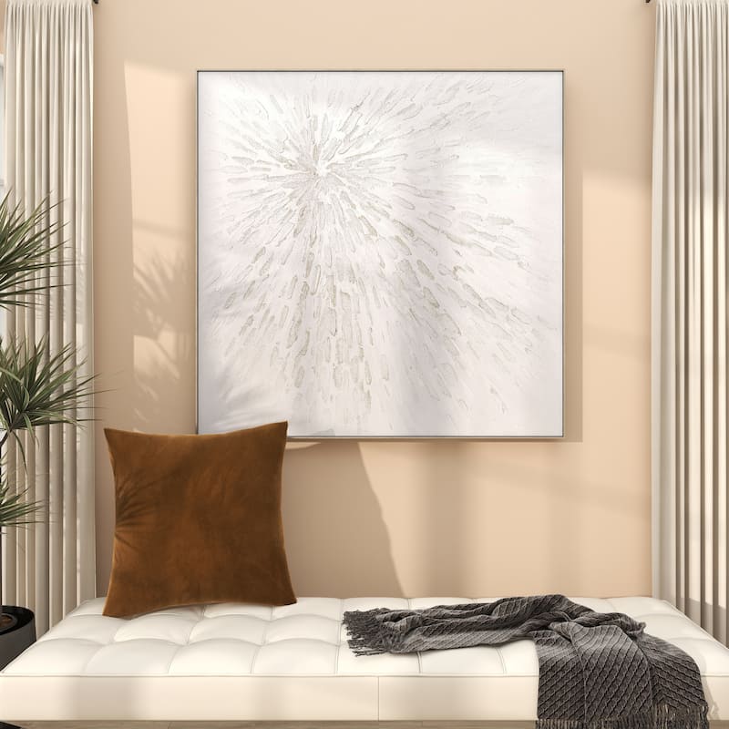 Canvas Starburst Abstract Metallic Living Room Framed Wall Art with Silver Foil Accents - White - CosmoLiving by Cosmopolitan