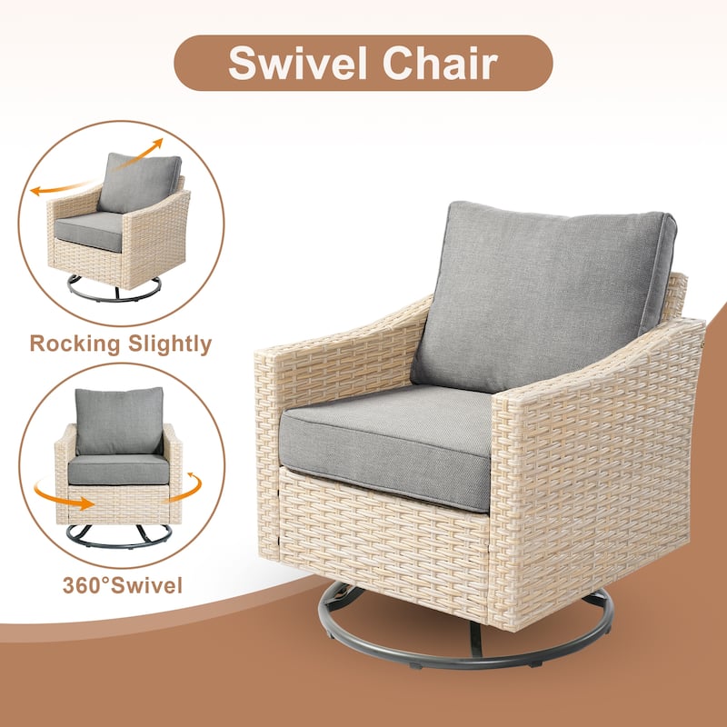 HOOOWOOO 9-piece Wicker Rattan Outdoor Furniture Set Swivel Rocking Chair Set