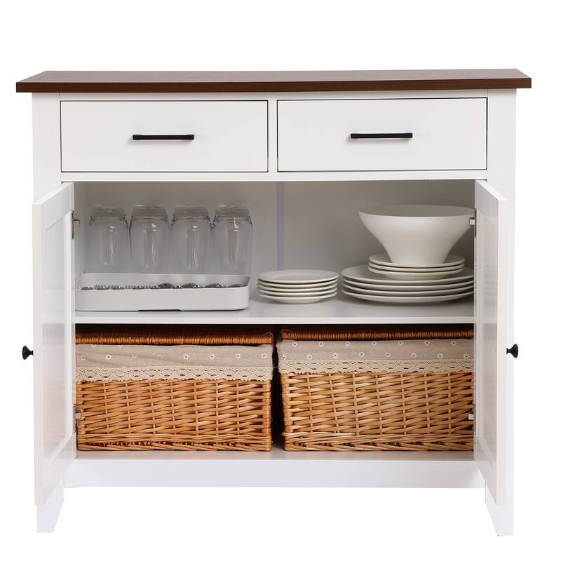 White Wood 2-Drawer 2-Door Sideboard Storage Cabinet - 32.83" H x 35.81" W x 15.75" D