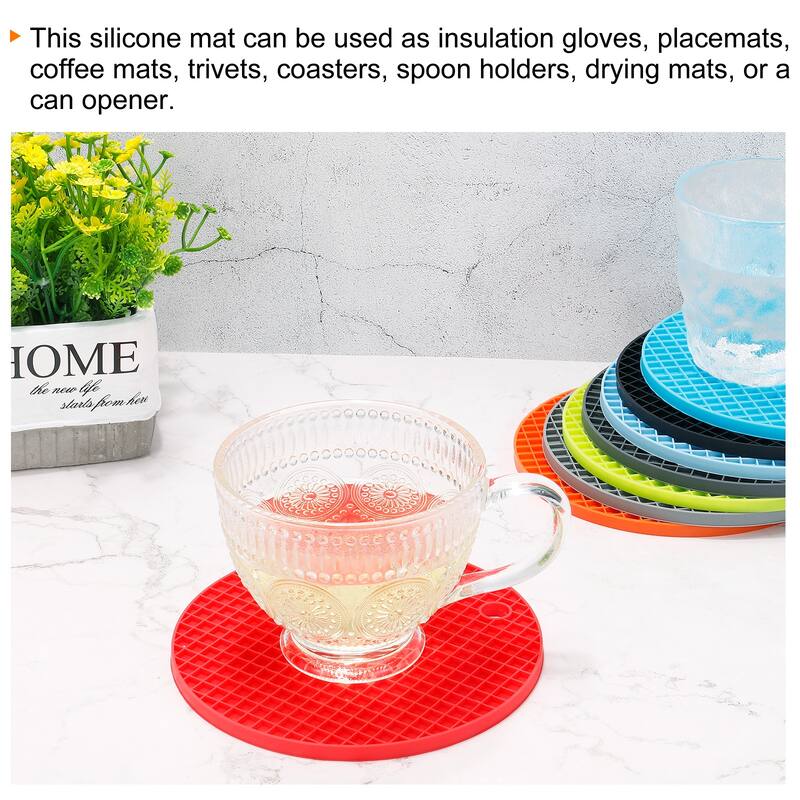 Silicone Trivet Mats 2pcs, Round Hot Pan Pads Drying Mat - Orange, Light Blue - Orange, Light Blue