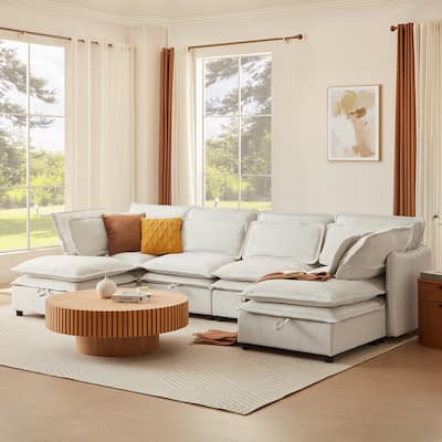 124.4" Polyester U-Shaped Modular Sleeper Sofa with Storage & Double-Layer Cushions