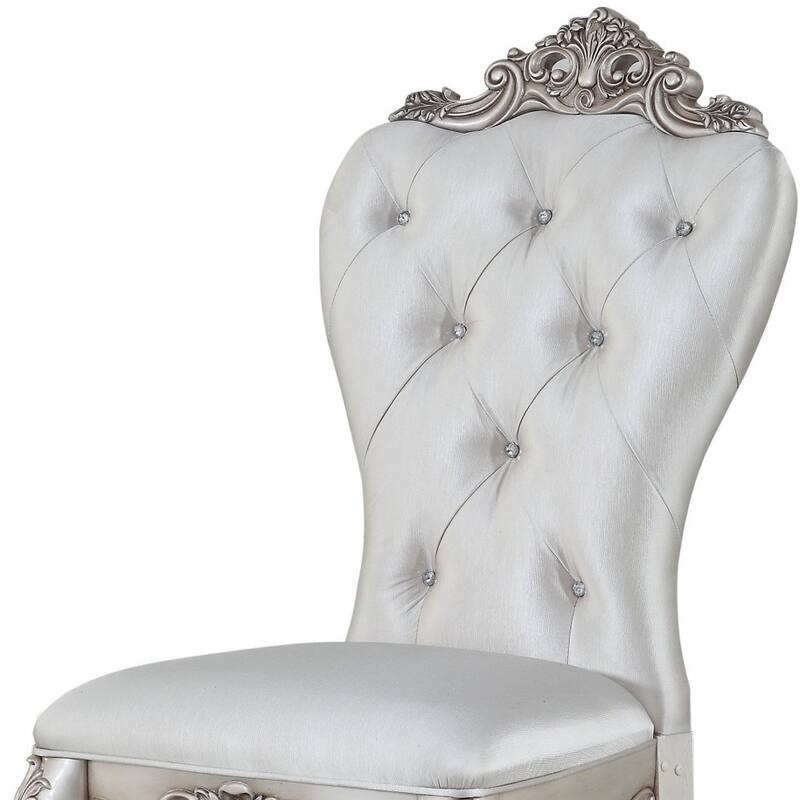 HomeRoots Set of Two Cream And Antiqued White Upholstered Fabric Queen Anne Back Dining Side Chairs