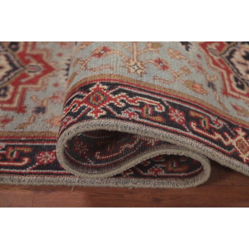 Light Blue Heriz-Serapi Oriental Runner Rug Wool Carpet - 2'6"x 9'10"