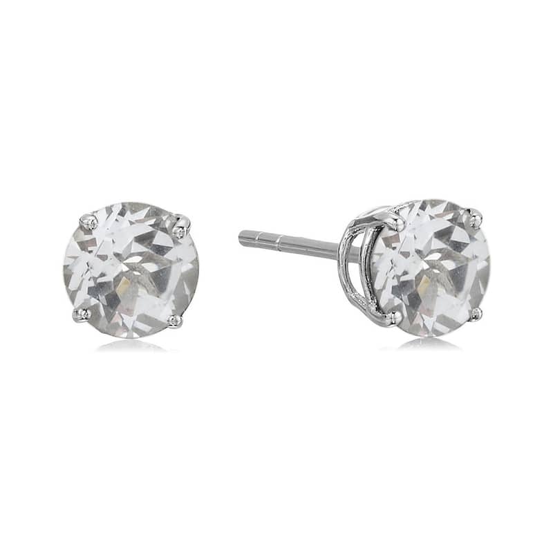 Sterling Silver Round 6mm Gemstone Birthstone Stud Earrings - White - Topaz