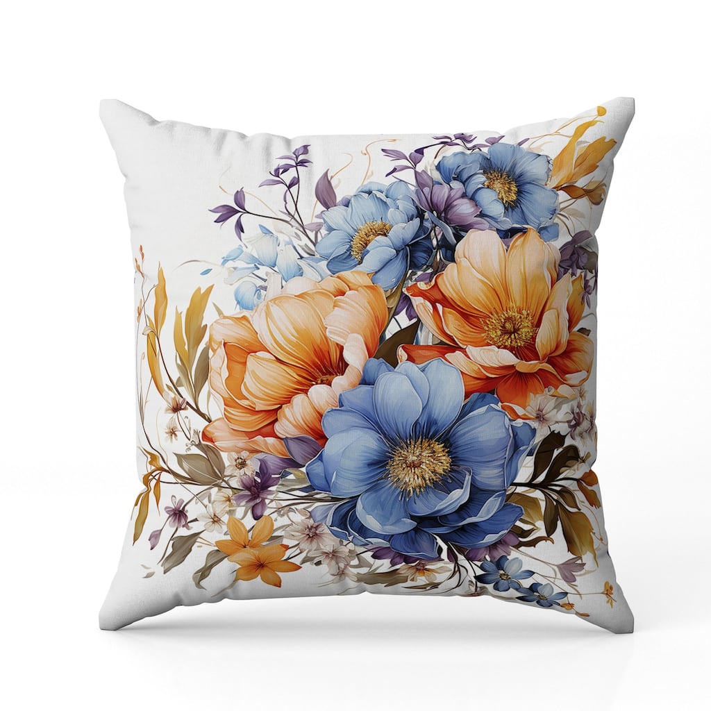 Blossom Burst Faux Suede Reversible Throw Pillow Blue and Orange