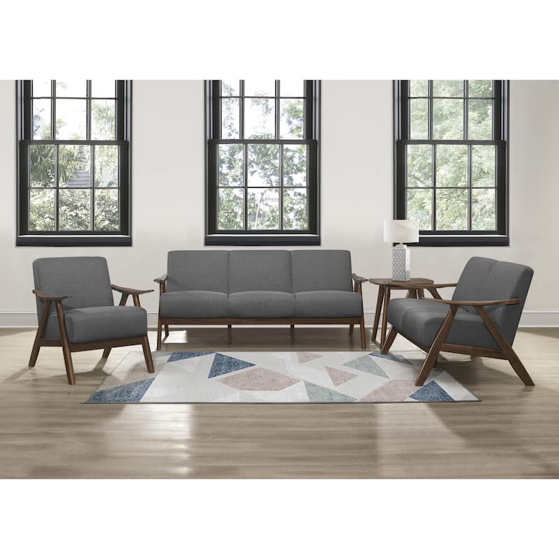 Modern Dark Gray Fabric Upholstered 1pc Accent Chair Cushion Back and Seat Walnut Finish Solid Rubber Wood Furniture