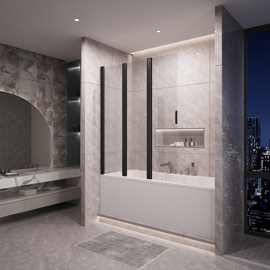 QuivaraView Double Foldable Fameless Tempered Glass Bathtub Shower Door - 47"*59"