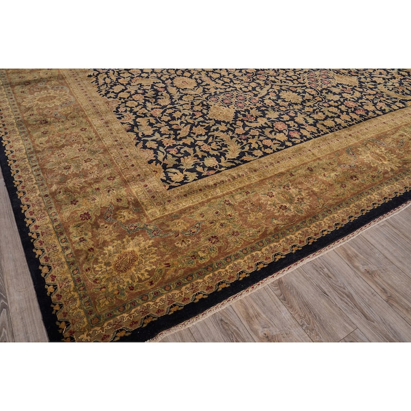 EXQUISITE RUGS ONE-OF-A-KIND Rare And Intricate Agra Hand Knotted Black Rug - 15'4"x20'4"