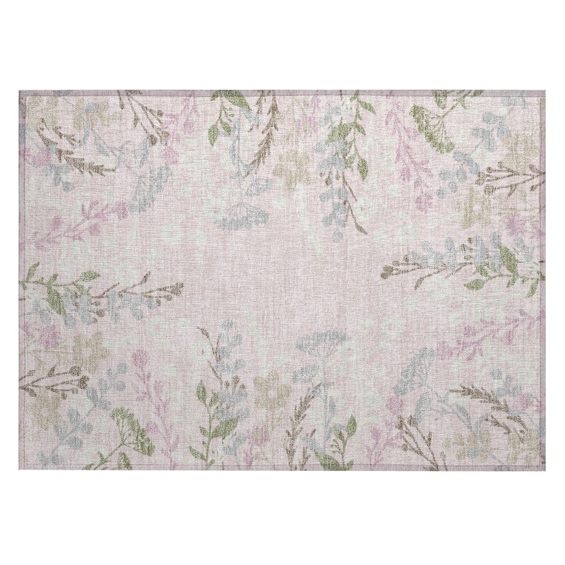 Machine Washable Indoor/ Outdoor Floral Border Chantille Rug