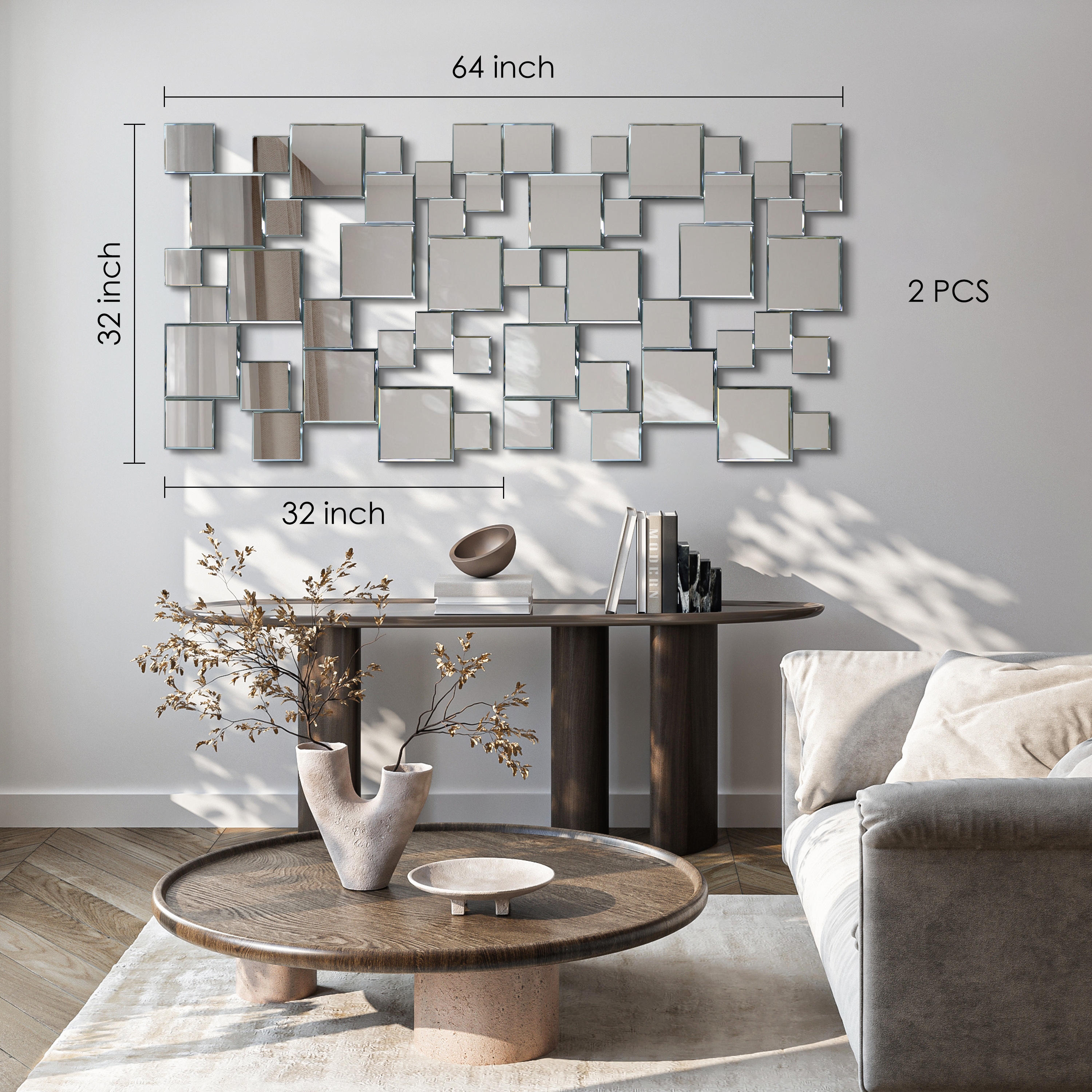 Elegant Cluster Wall Mirror,Beveled Squares Mirror,Bathroom