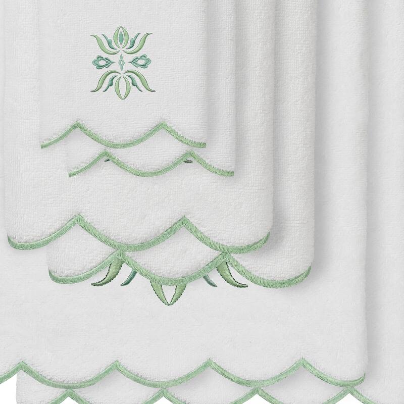 Authentic Hotel and Spa 100% Turkish Cotton FLOWER CREST Scallop Towel Collection