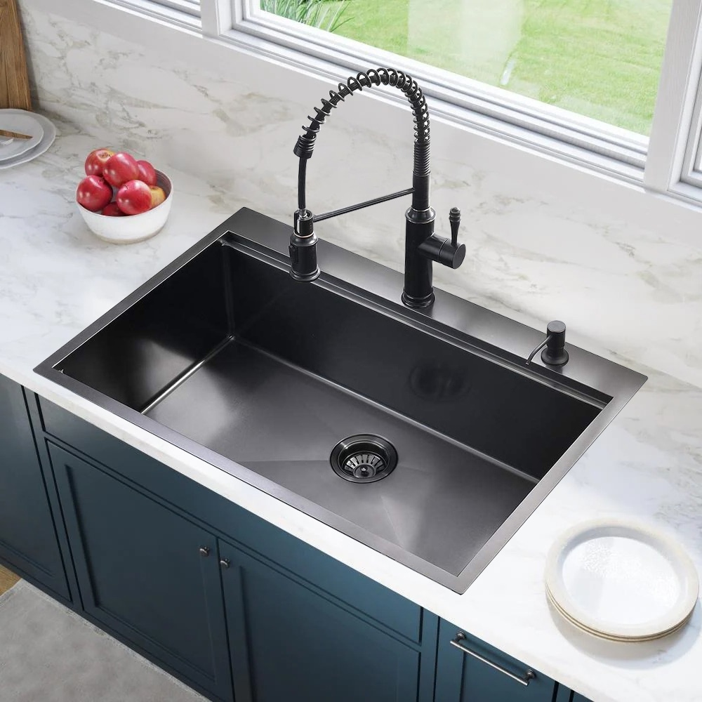 DORNBERG 33 Inch Topmount Black Kitchen Sink Stainless Steel Single Bowl  Sink