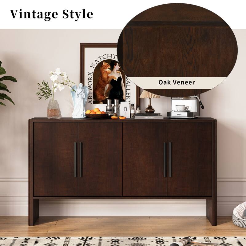 Sideboard Cabinet with Adjustable Shelves, Wooden Storage Cabinet with Long Handles, Kitchen Buffet Cabinet with 4 Door