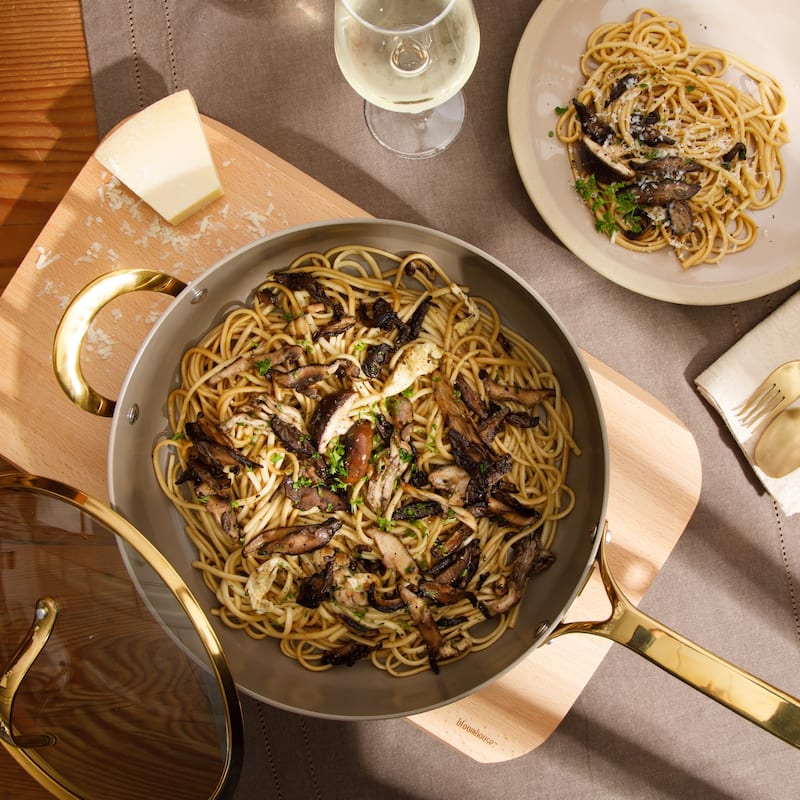 Bloomhouse Pots and Pans Heavy Duty Aluminum Premium PFA Free Ceramic Nonstick - Cappucino Cream with Gold Handle