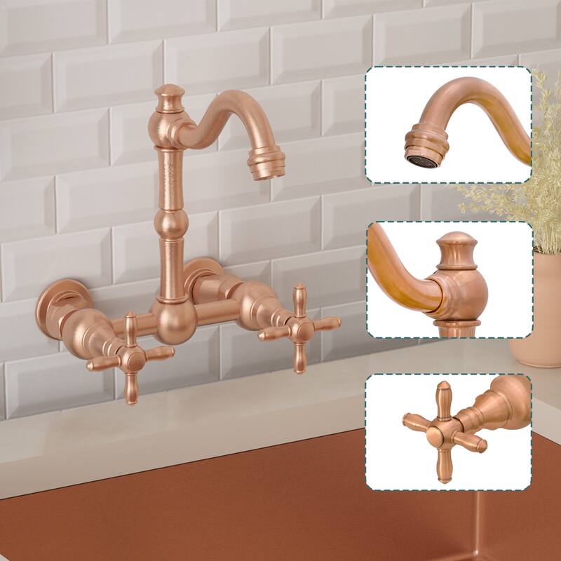 Akicon Bathroom Faucets - Wall Mount Bathroom Sink Faucet with 2 Cross Handles