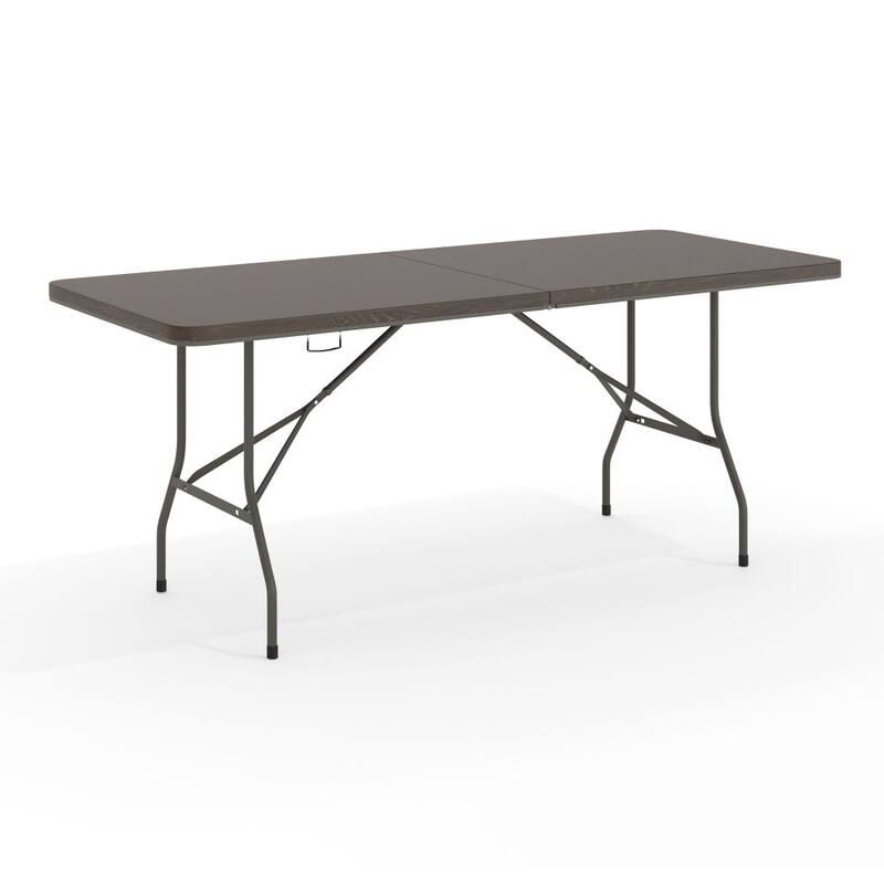 30"W x 72"L Bi-Fold Plastic Banquet and Event Folding Table with Carrying Handle - 72"D x 30"W x 29"H - Brown