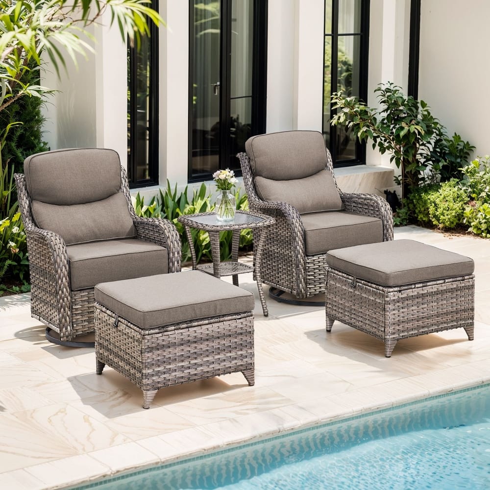 Gymojoy 5-Piece Patio Swivel Glider Chair Ottoman Set with Side Table, 6-Inch Ultra-Plush Cushions