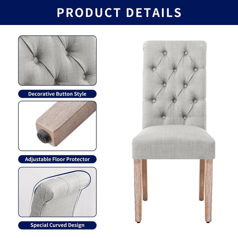 Subrtex(Set of 2)Linen Parsons Upholstered Button Dining Chair
