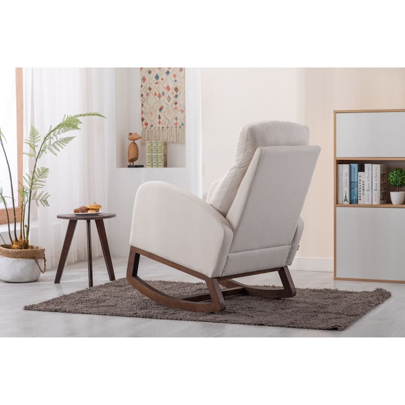 Beige 27" Upholstered Rocking Chair with Side Pocket