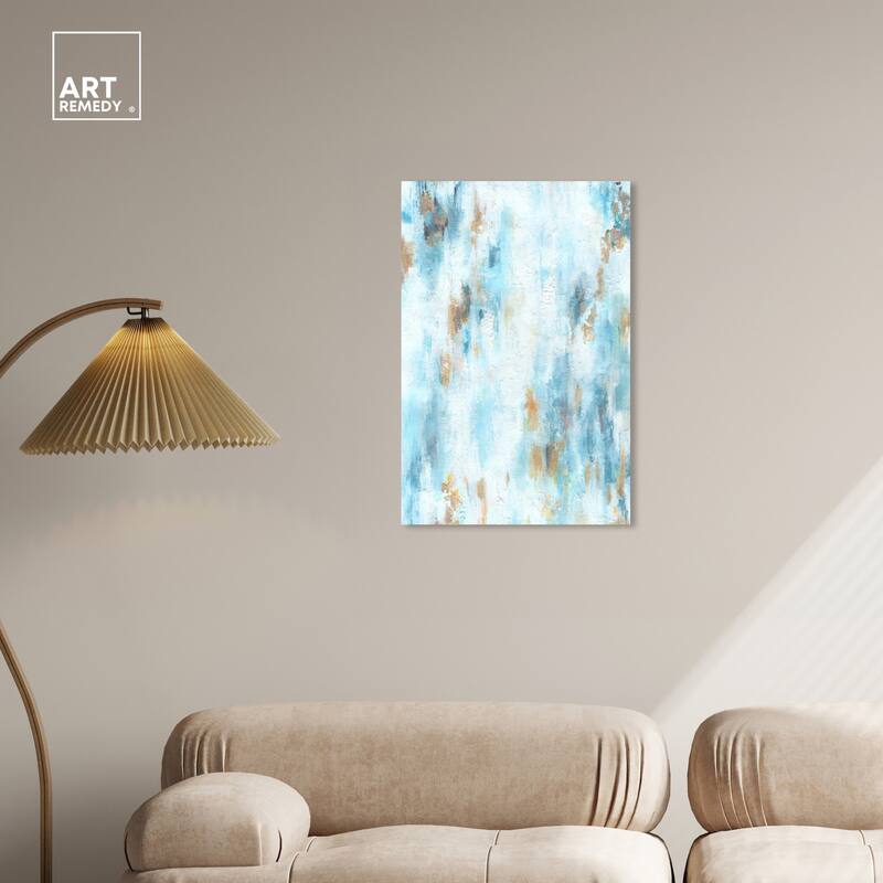 Art Remedy Textured Shades Gallery Wrapped Blue Abstract 1 Piece Canvas Wall Art