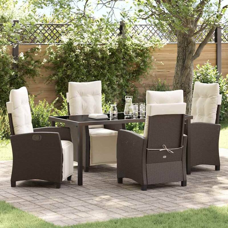vidaXL Garden Dining Set with Cushion Poly Rattan - Brown-22.44x25.98x43.31 in.