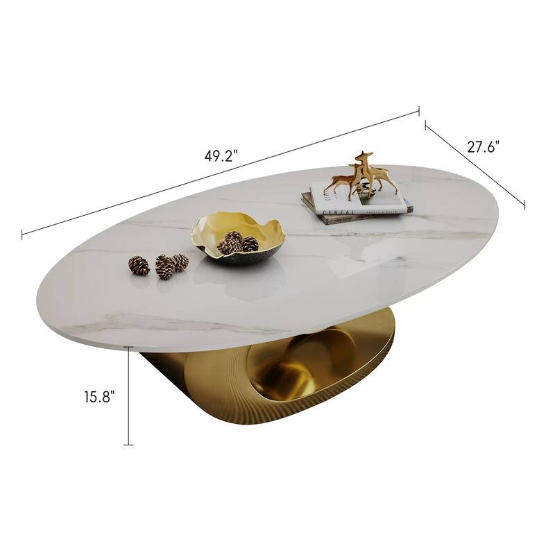 49 Inch Marble Top Coffee Table with Stainless Steel Base